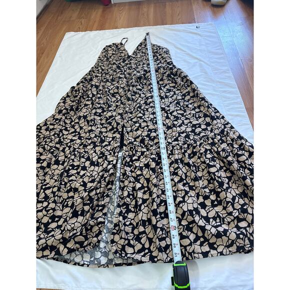 Abercrombie & Fitch Womens XL Linen Blend Brown Floral Midi Dress Ethreal - Picture 11 of 12